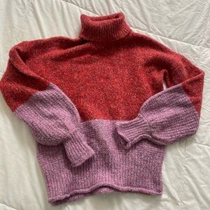 Cute colour block red lavender sweater turtleneck